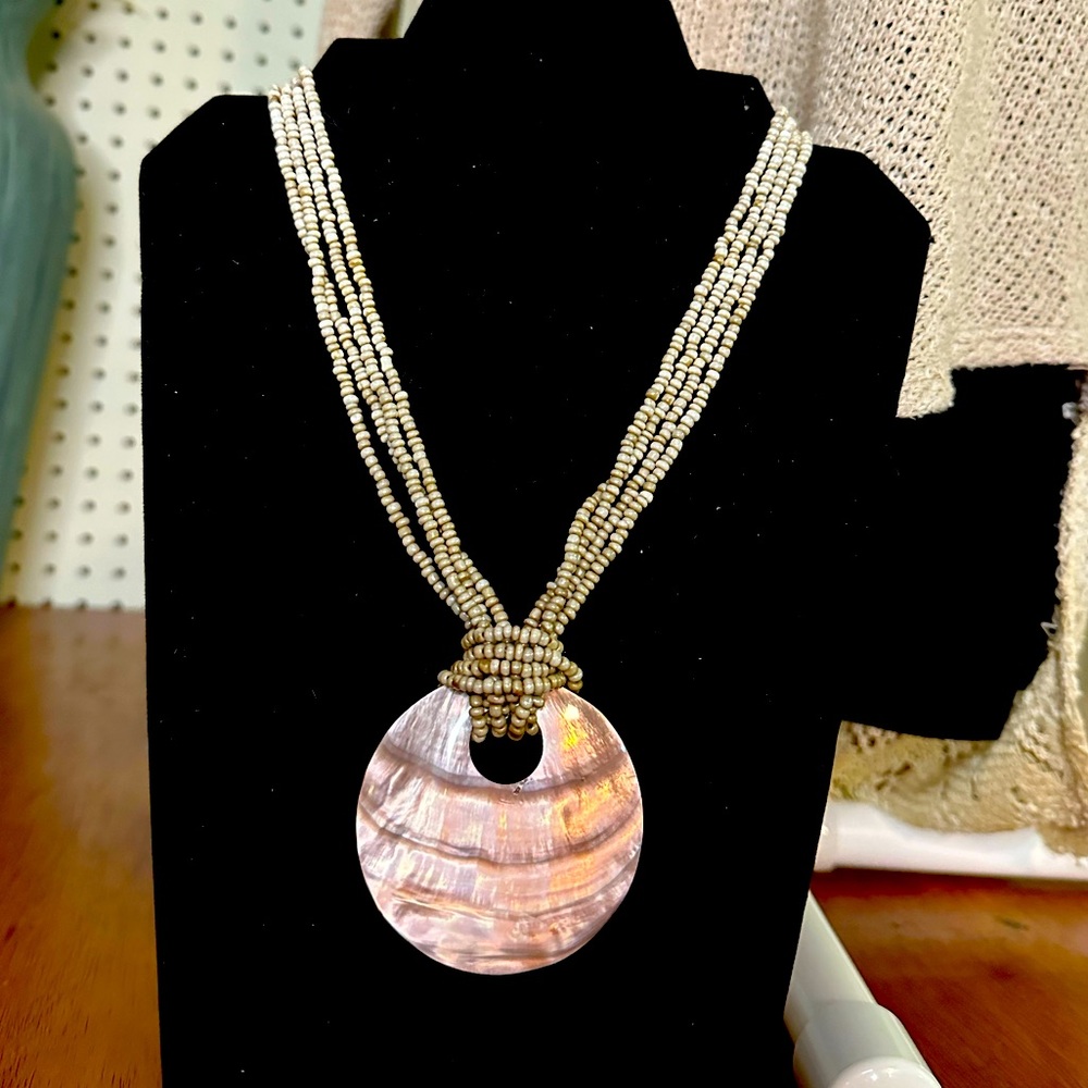 Boho beaded shell necklace neutral colors
